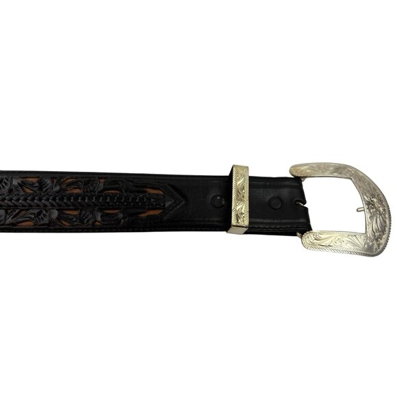 *Montana Silversmiths Tony Lama Tooled Leather Western Belt Mens 40 Black Brown - Picture 8 of 16